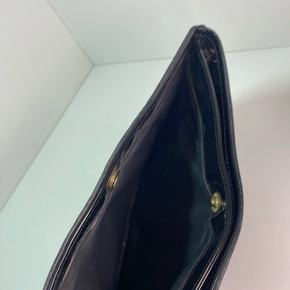 Retro 80’s Bag Bazaar Black Patent Leather Compartment Large Clutch Bag - Picture 9 of 14